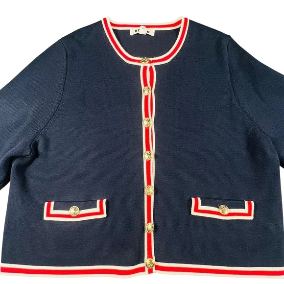 Boden Navy Cardigan Sweater Anchor Gold Buttons Nautical Trim Preppy US 20-22‎ - Picture 3 of 10